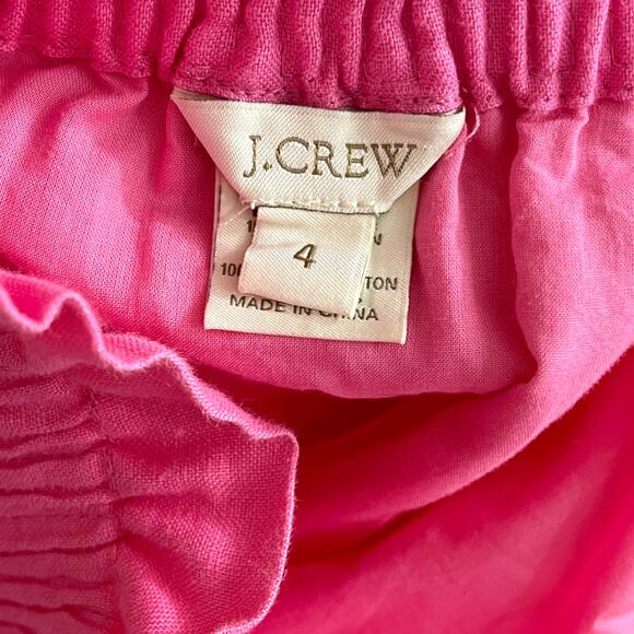00s J CREW Vintage Pink Linen Stretch Waist Paper Bag Skirt - Picture 5 of 10